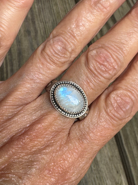 Rainbow moonstone ring