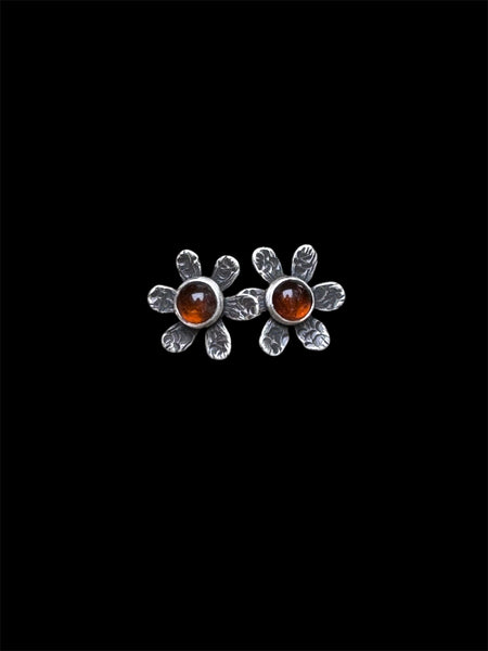 Amber flower post earrings