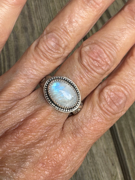 Rainbow moonstone ring