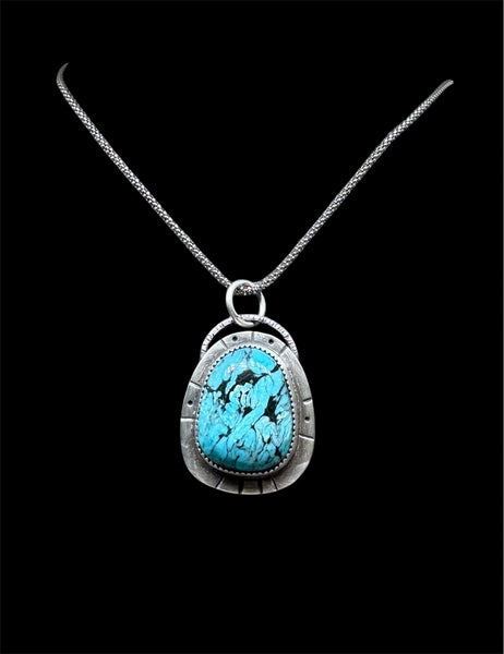 Ceremonial Kingman Turquoise silver pendant