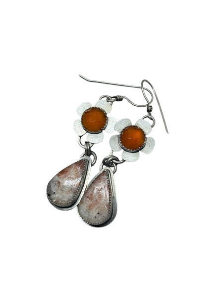Carnelian and Indian sandstone flower earrings