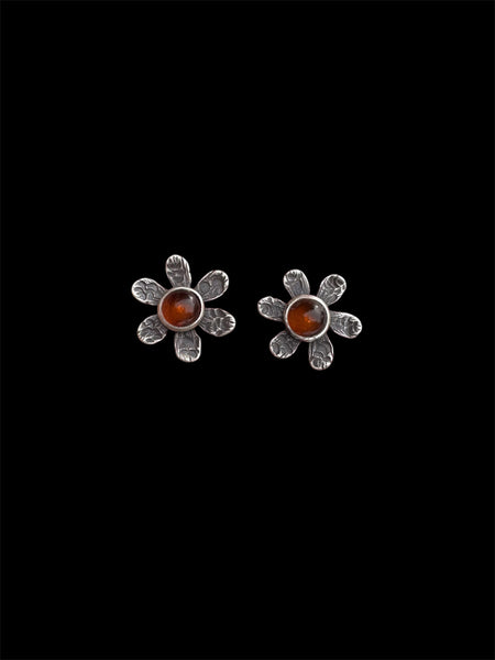 Amber flower post earrings