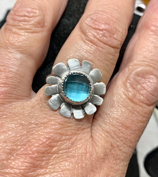 Blue Topaz flower and silver ring