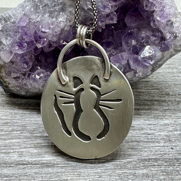 Etched Volconic rock silver pendant