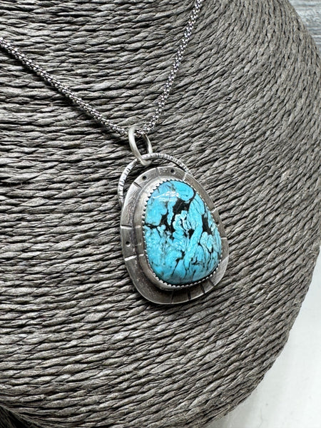 Ceremonial Kingman Turquoise silver pendant