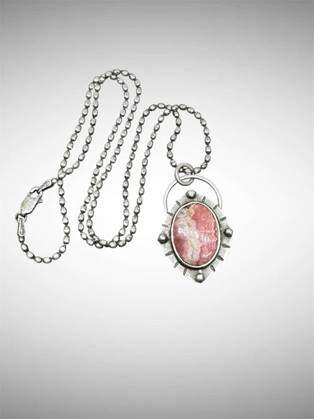 Rhodochrosite and sterling pendant