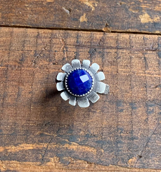 Lapis flower and silver ring