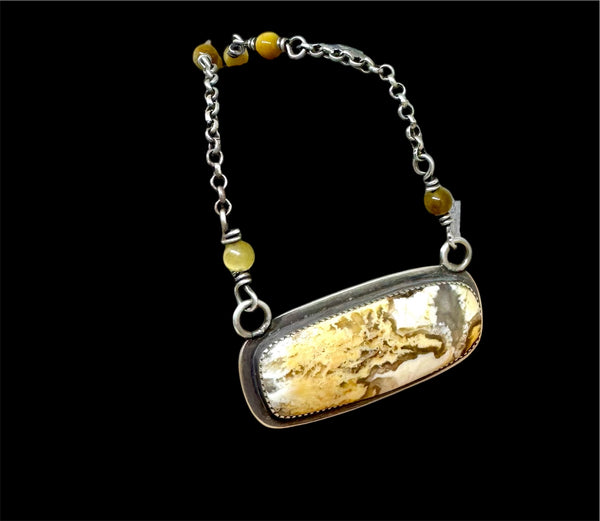 Regency Rose Plume agate silver pendant