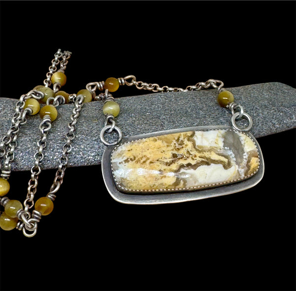 Regency Rose Plume agate silver pendant