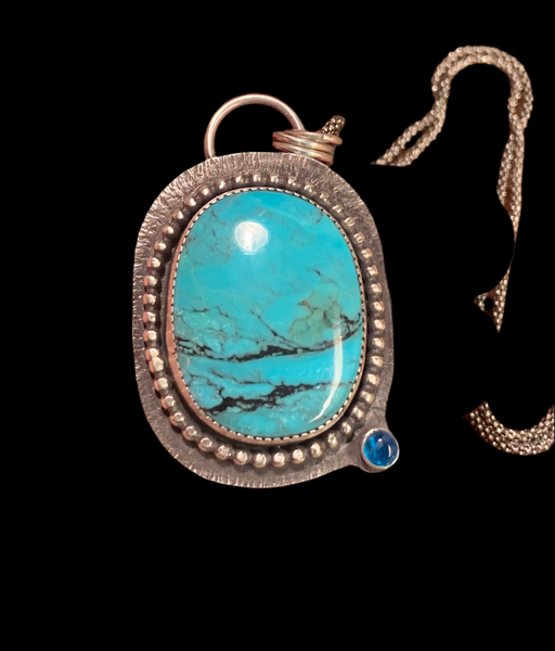 Ceremonial Turquoise with apatite and silver pendant
