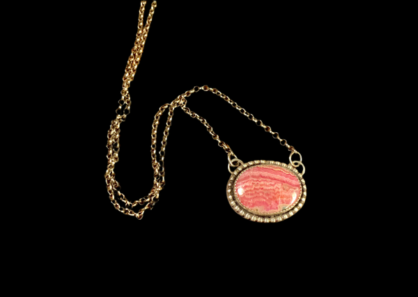 Rhodochrosite and sterling pendant