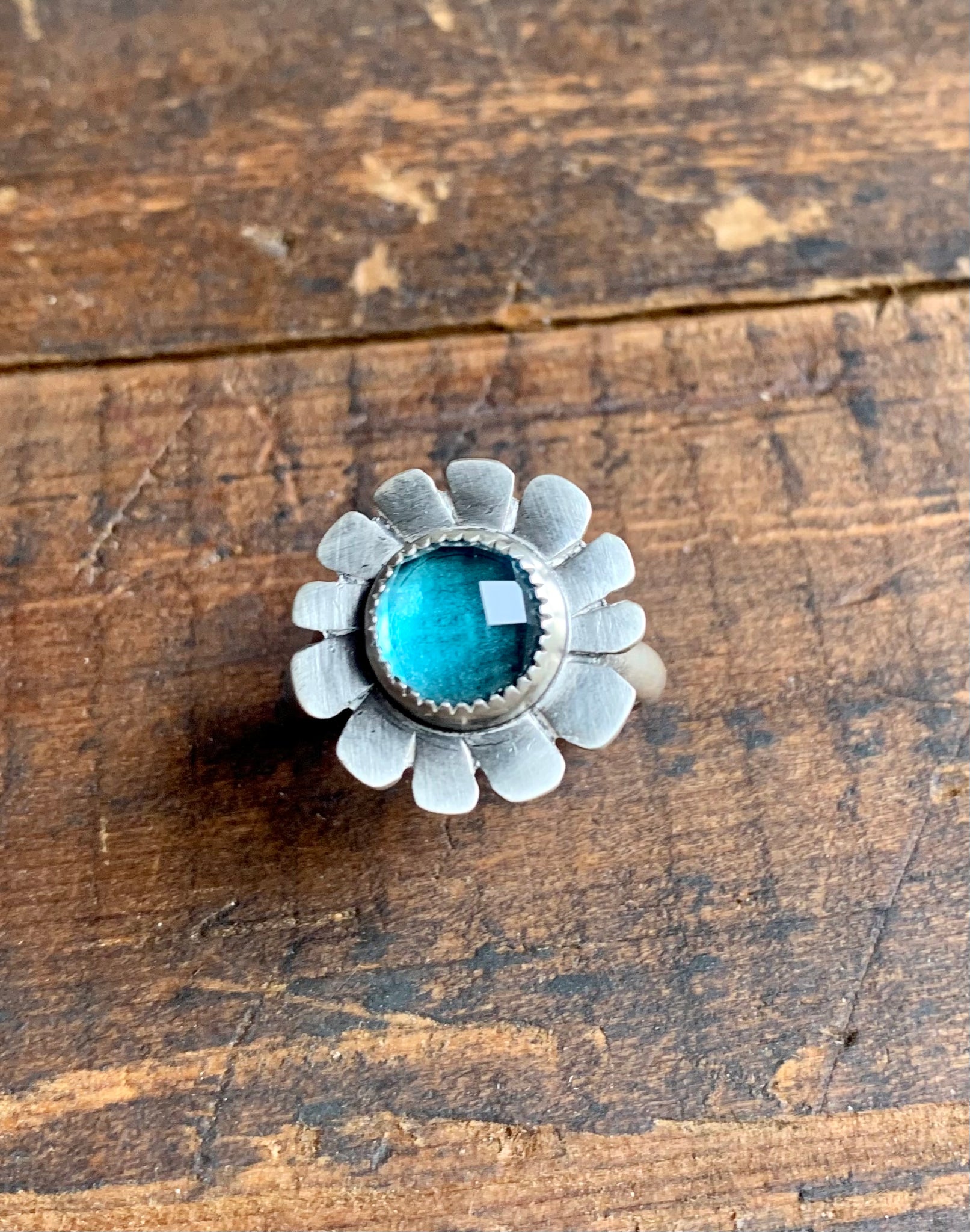 Blue Topaz flower and silver ring no