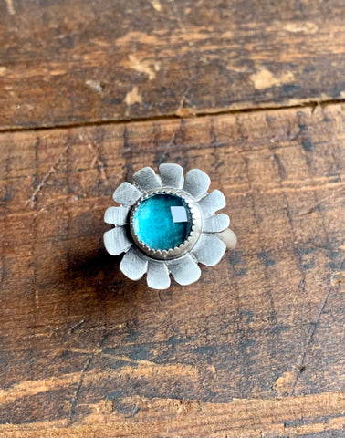 Blue Topaz flower and silver ring no