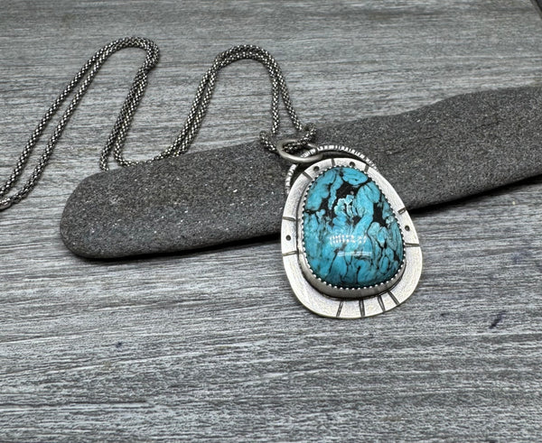 Ceremonial Kingman Turquoise silver pendant