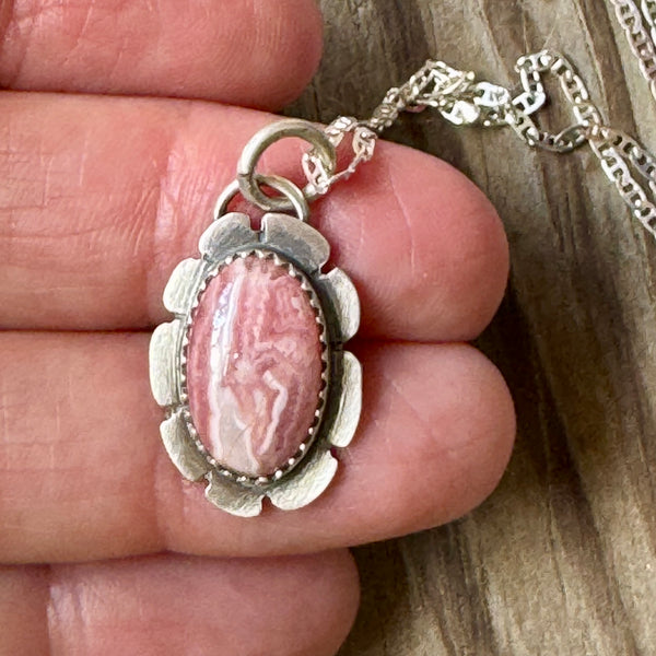 Rhodochrosite flower pendant