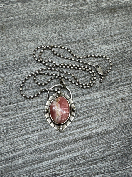 Rhodochrosite and sterling pendant