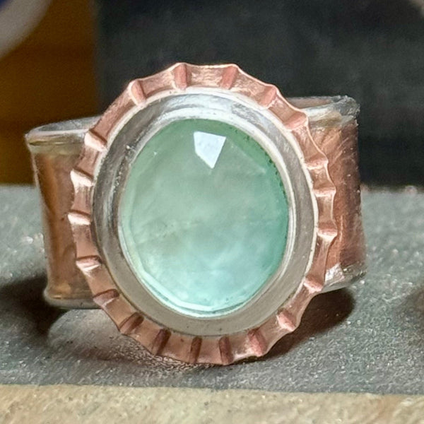 Fluorite, copper and silver ring