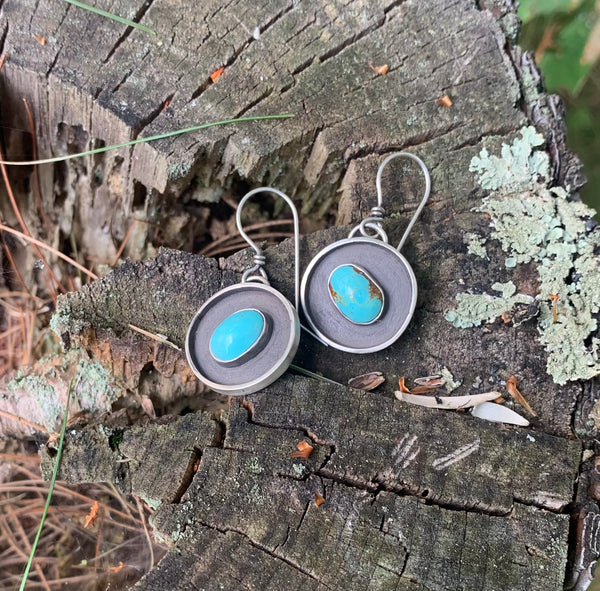 Nature inspired Turquoise with Sterling and fine silver handmade earrings