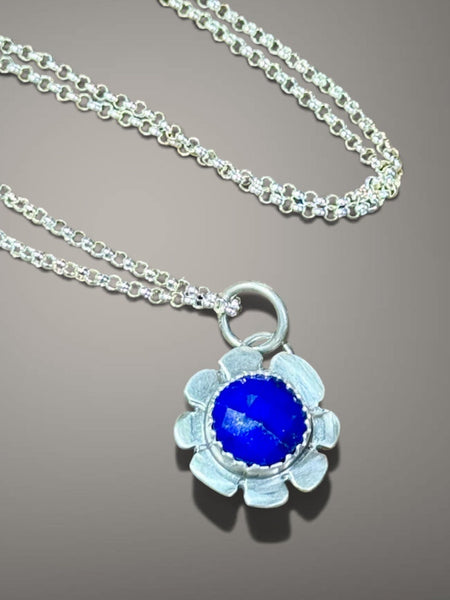 Tiny lapis flower pendant