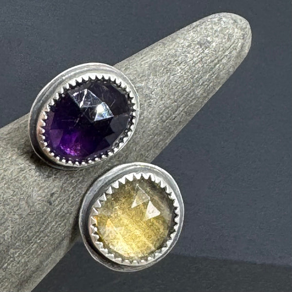 Amethyst and citrine double silver ring