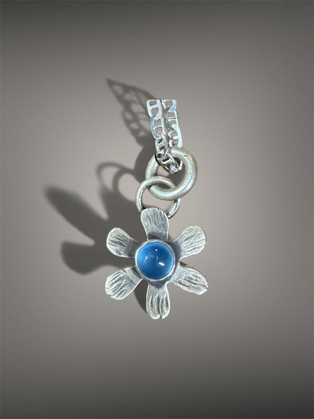 Tiny pink sapphire flower (blue chalcedony) pendant