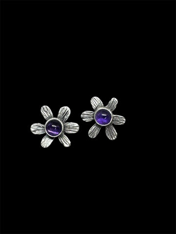 Amethyst flower post earrings