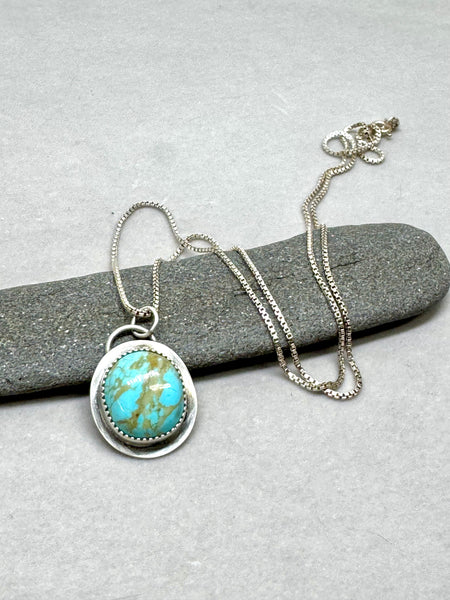 Desert sky Turquoise flower and silver pendant