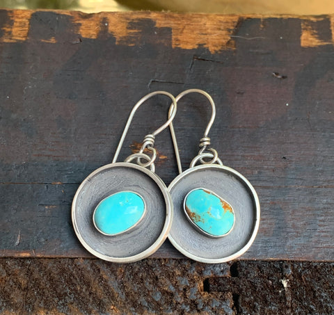 Nature inspired Turquoise with Sterling and fine silver handmade earrings