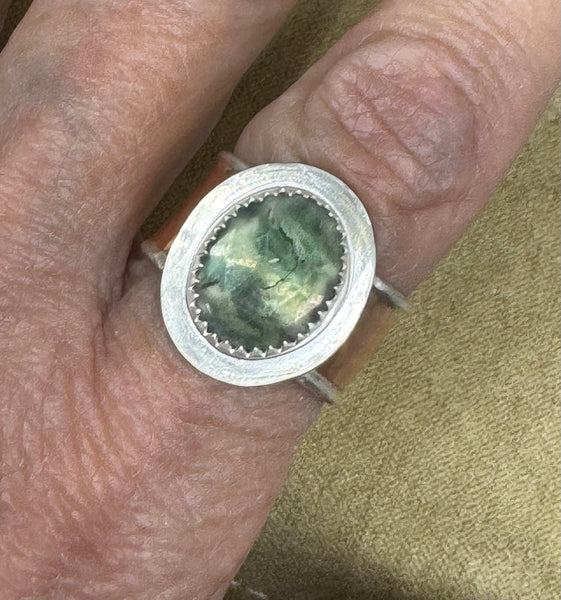 Fluorite, copper and silver ring