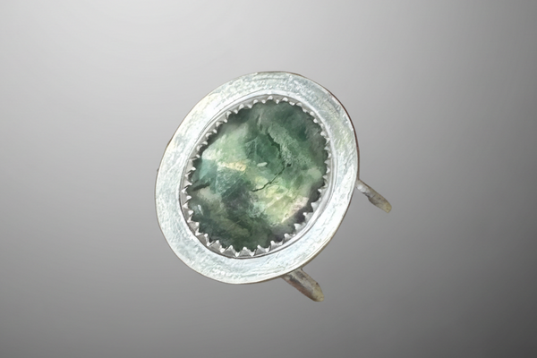 Fluorite, copper and silver ring