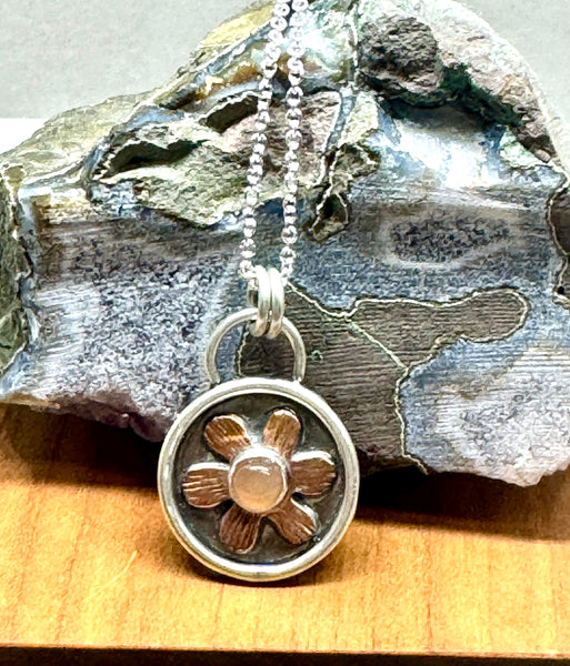 Aventurine,Copper and sterling flower necklace