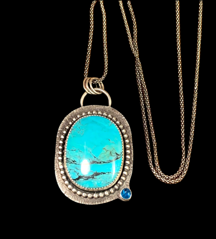 Ceremonial Turquoise with apatite and silver pendant