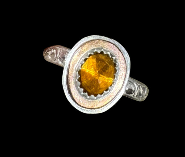 Citrine, copper and silver ring