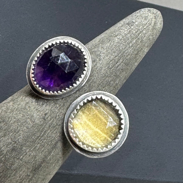 Amethyst and citrine double silver ring