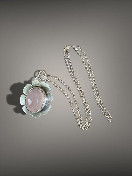Rose quartz flower pendant