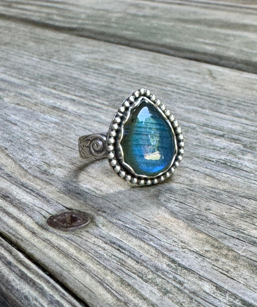 Labradorite teardrop and sterling ring