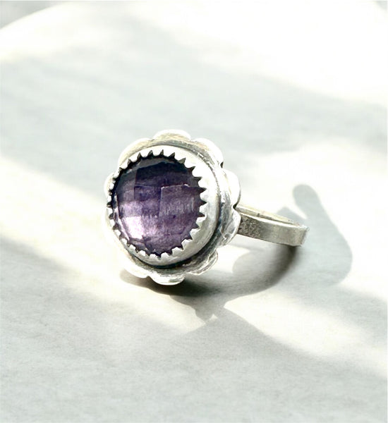 Amethyst flower and silver ring