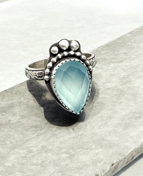 Sage chalcedony and silver ring