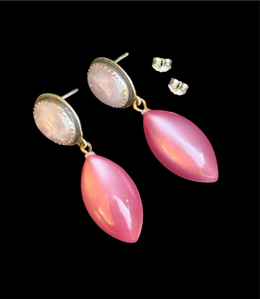Rose quartz and vintage lucite earrings