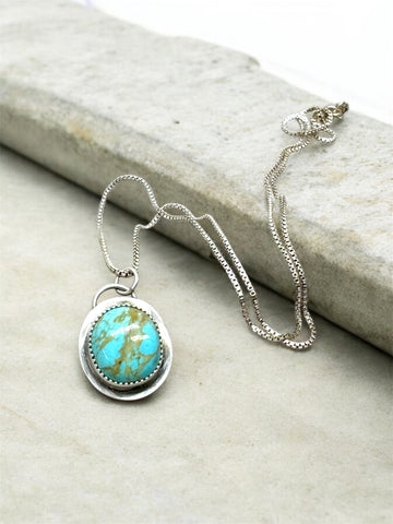 Desert sky Turquoise flower and silver pendant