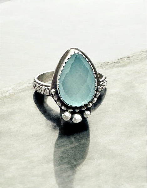 Sage chalcedony and silver ring