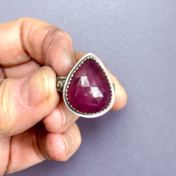Natural ruby and silver ring