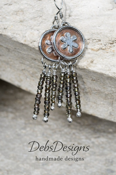 Czech seed bead and sterling dangle earrings