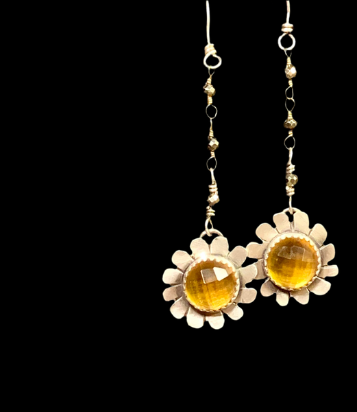 Citrine flower dangle earrings