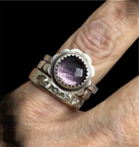 Amethyst flower and silver ring