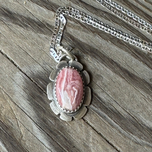 Rhodochrosite flower pendant