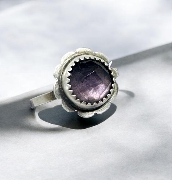 Amethyst flower and silver ring