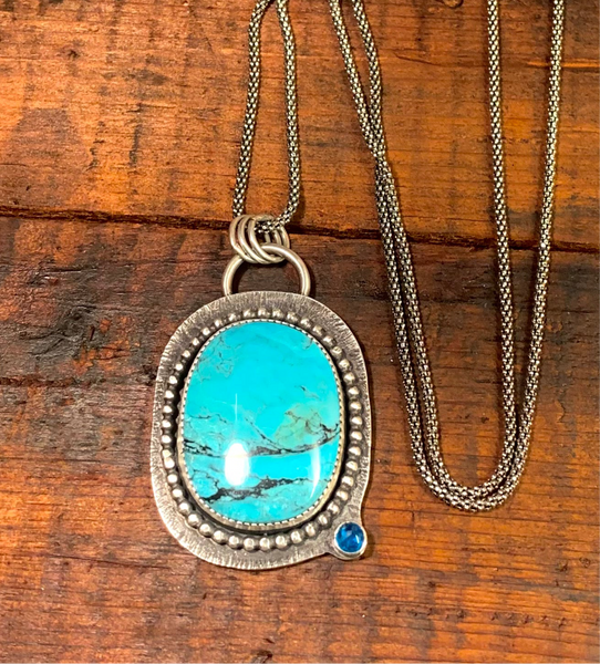 Ceremonial Turquoise with apatite and silver pendant