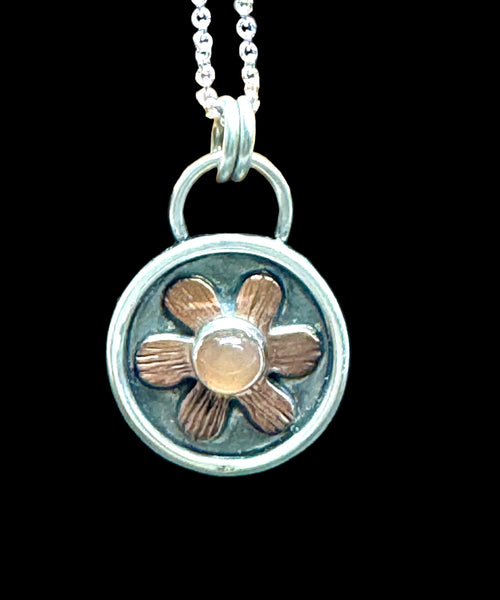 Aventurine,Copper and sterling flower necklace