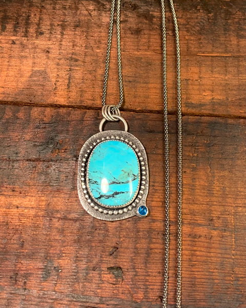 Ceremonial Turquoise with apatite and silver pendant